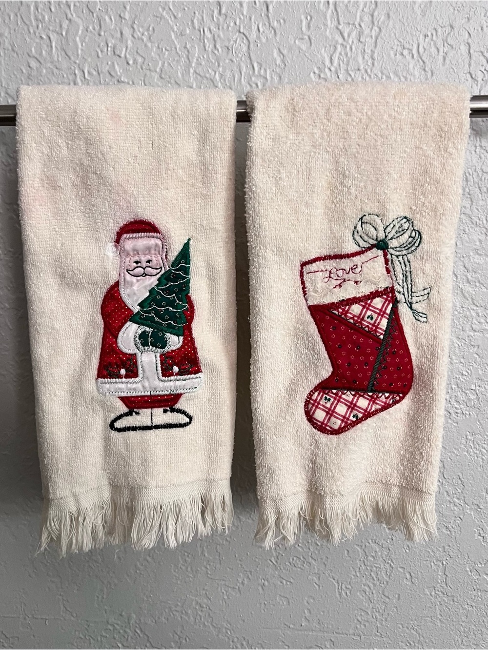 Vintage Cannon Christmas Guest Towels Set Santa Stocking Fringe USA